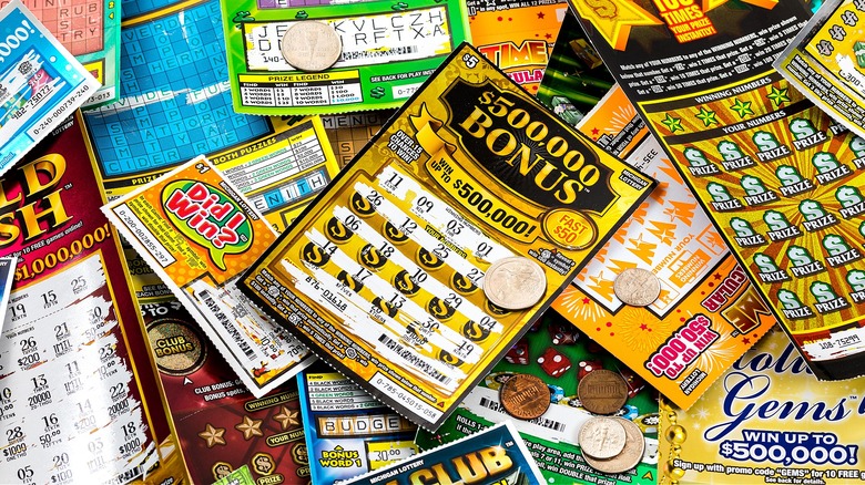Pile of scratched-off lottery scratchers
