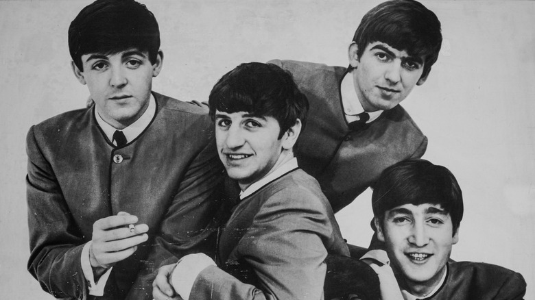 Black and white image of the Beatles