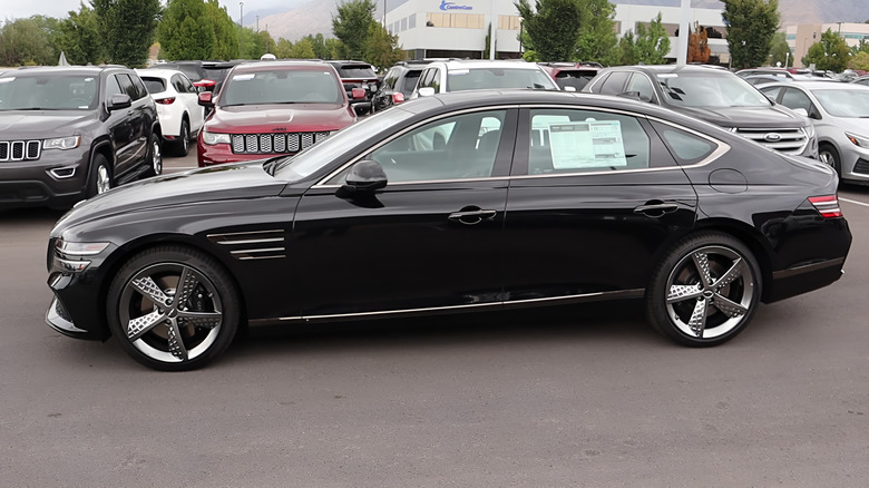 A 2023 Genesis G80 Sport Prestige 3.5T in a parking lot