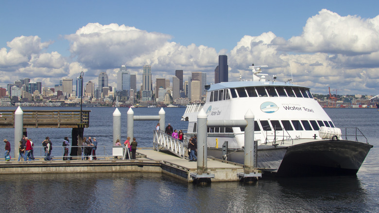 Passengers board a Seattle water taxi