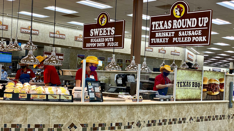 Buc-ee's convenience store with signs mentioning the brand's popular items