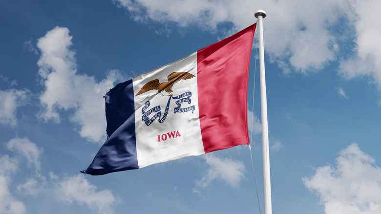 Iowa state flag waving in the wind