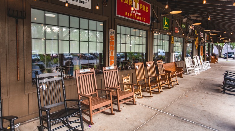 Cracker Barrel porch with rocking chairs