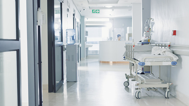 Empty hospital corridor and rooms
