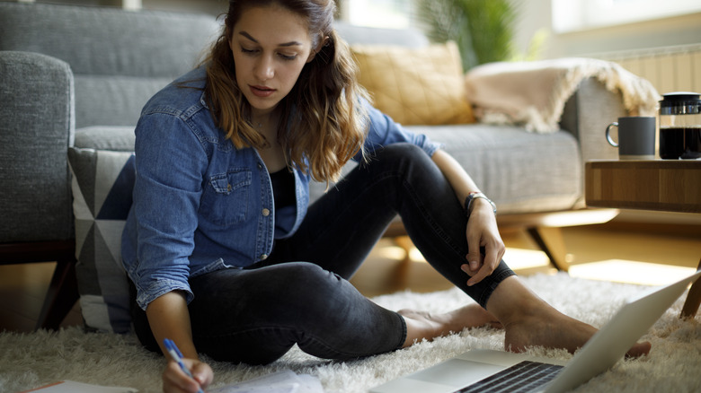 student working at home
