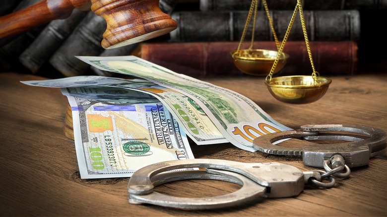 Justice system symbols and money