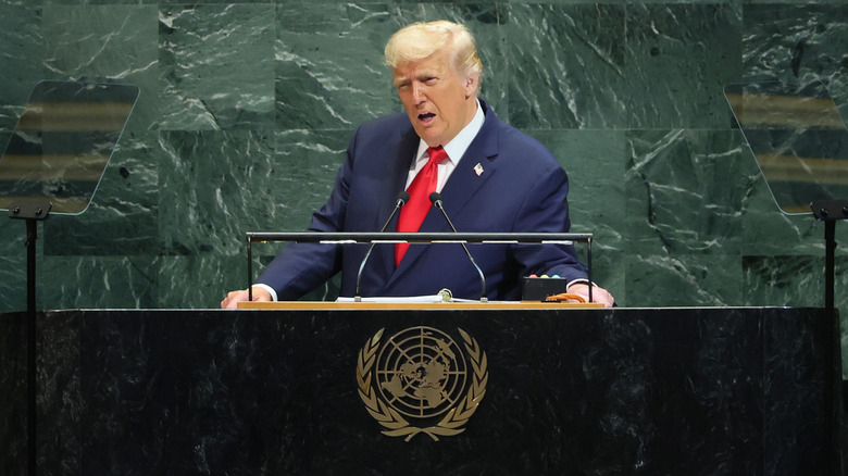 President Donald Trump speaking at the United Nations in September 2025