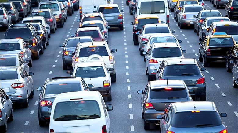 Cars stuck in traffic jam