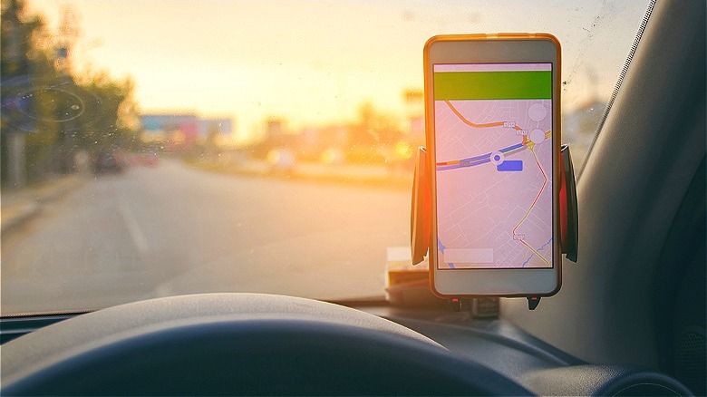 Smartphone displaying mapping app