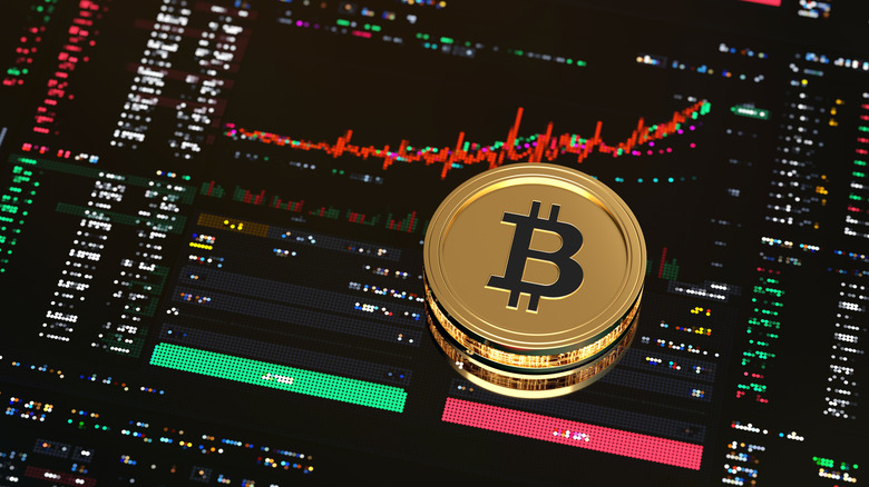 Depiction of Bitcoin on top of a trading screen