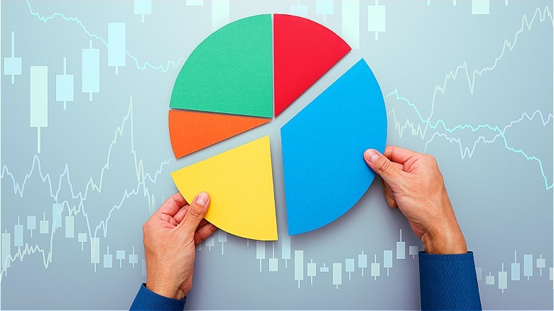 Person holding pie-chart slices