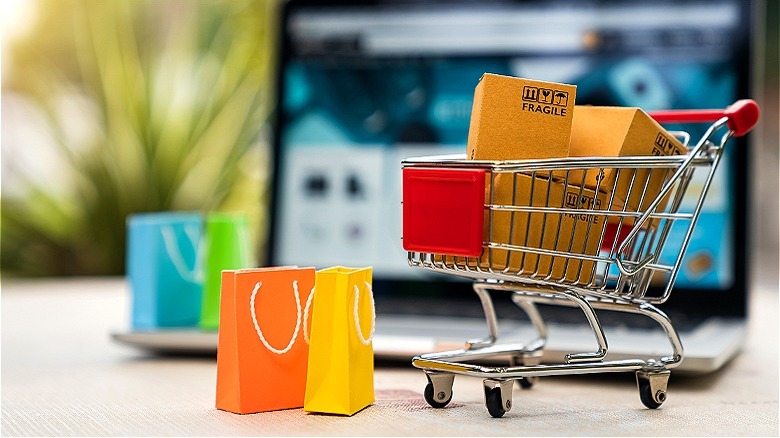 Shopping bags, tiny shopping cart