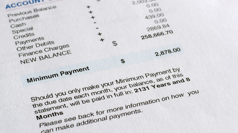 Credit card statement with a huge balance