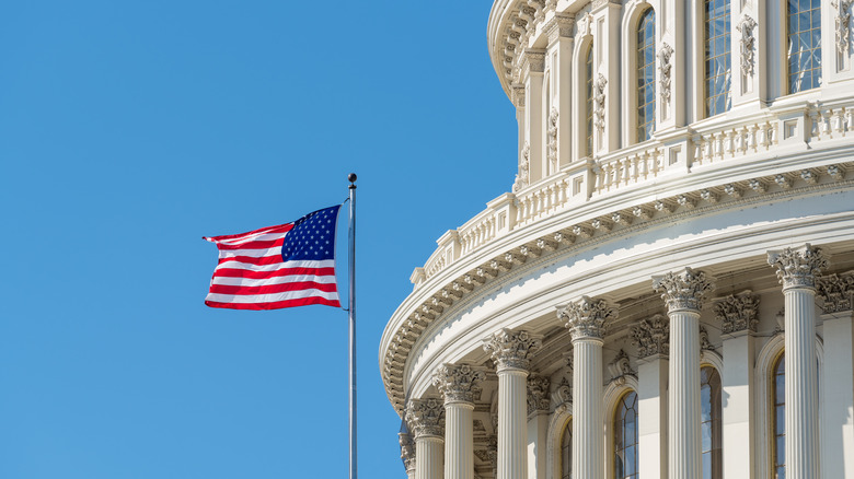 the Capitol Building and American flag