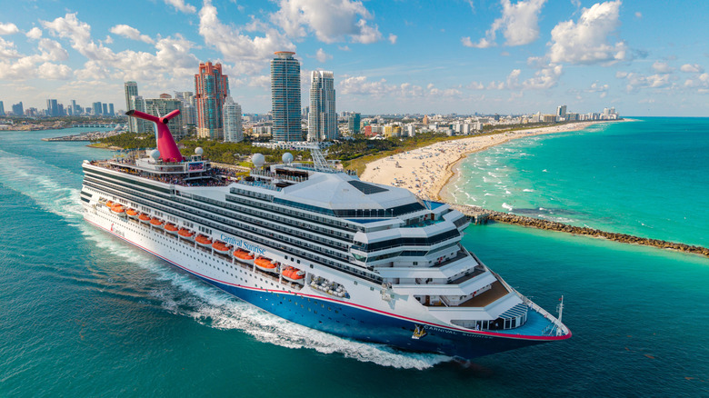 Cruise ship setting sail.