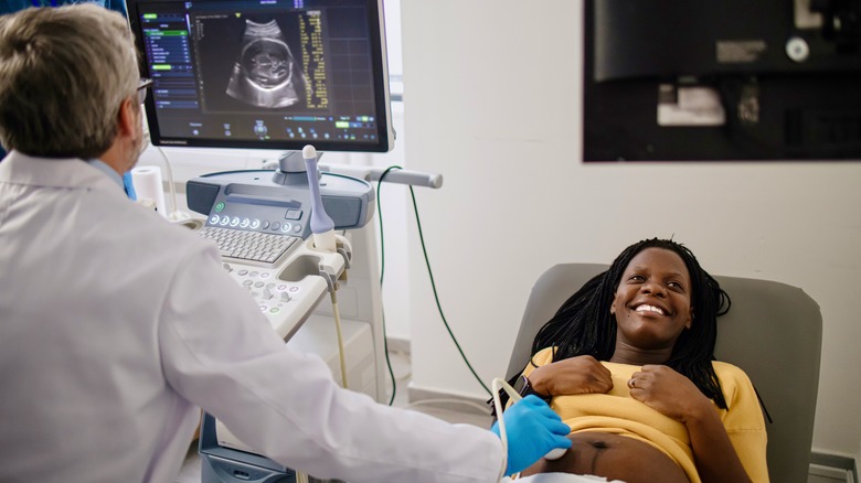 A woman getting a sonogram