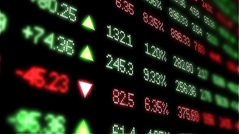 Stock prices illuminated on board