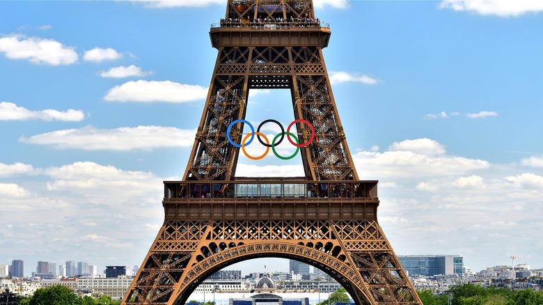 Olympic rings over Eiffel Tower