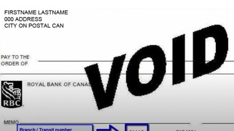 View of voided check
