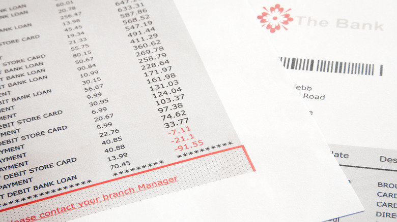 Bank account summary showing overdraft balance