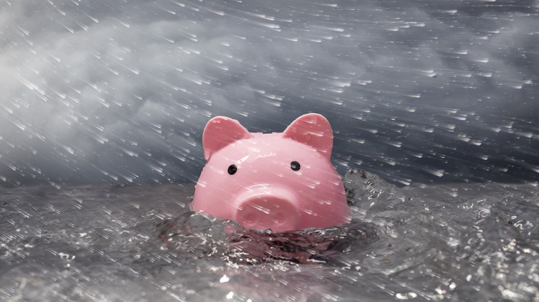 piggy bank in a rain storm