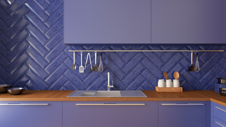 Bright purple kitchen tiles