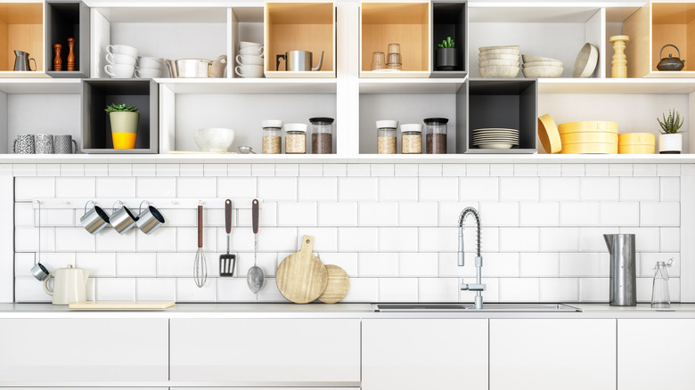 open cabinets over sink