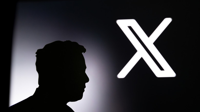 Shadow of Elon in front of X logo