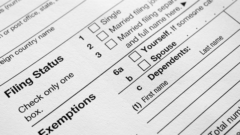 Filing status section tax form