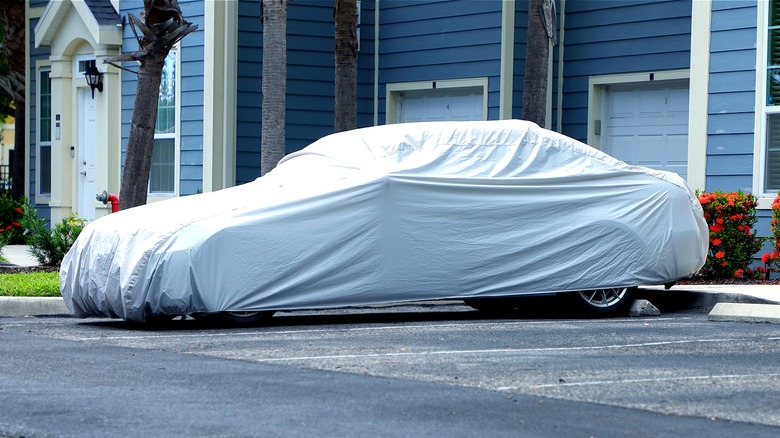 Car underneath fabric car cover