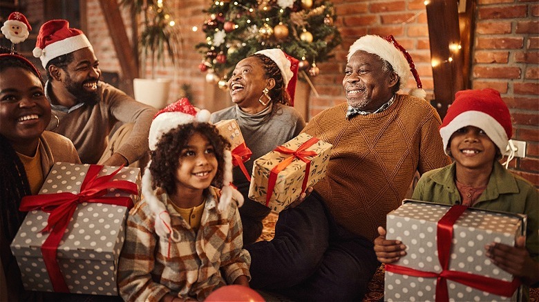 Family with kids celebrating Christmas