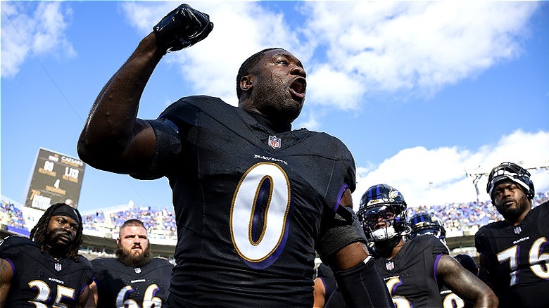 Baltimore Ravens team huddle