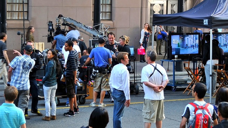Production filming scene on location