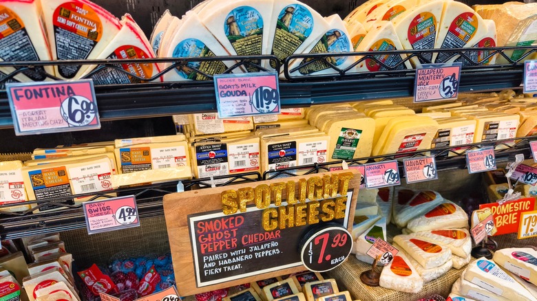 A closer shot of Trader Joe's specialty cheeses.