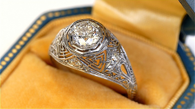 An engagement ring in box