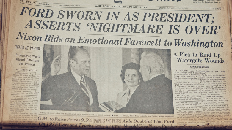 1974 New York Times article announcing the swearing in of new president Gerald Ford