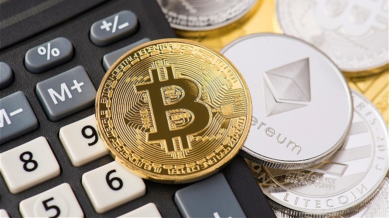Crypto coins on calculator