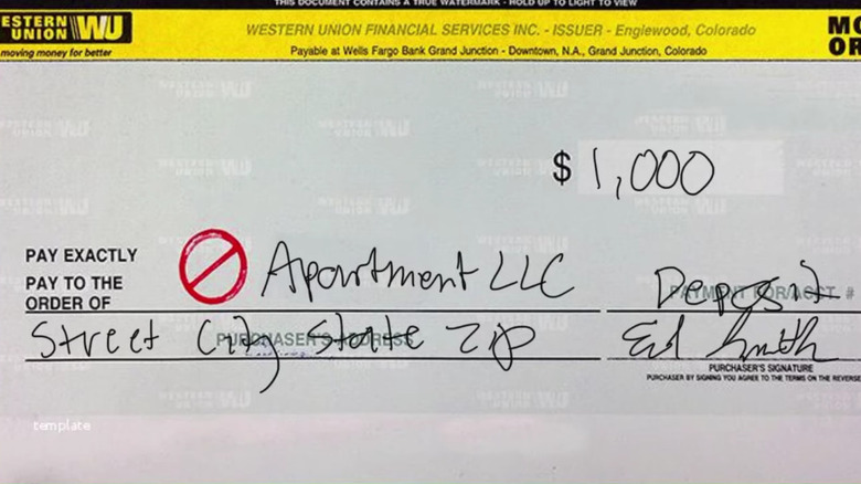 Filled out money order