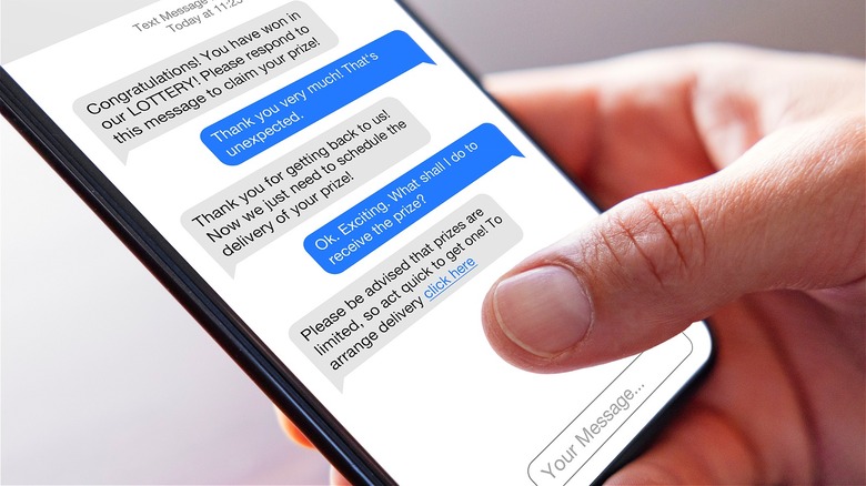 Person reading money scam messages