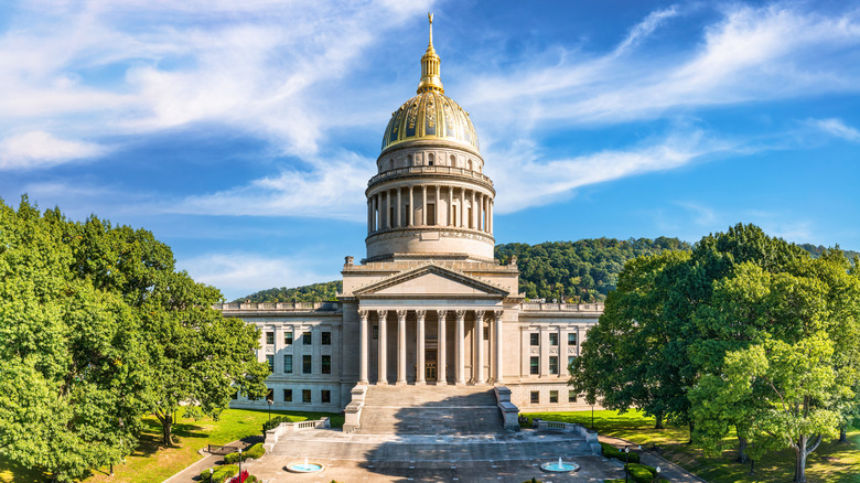 The West Virginia State Capitol building on a sunny day.
