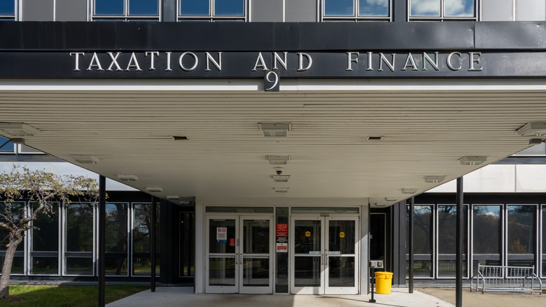 Entranceway to New York State's Department of Taxation and Finance in Albany in 2023.