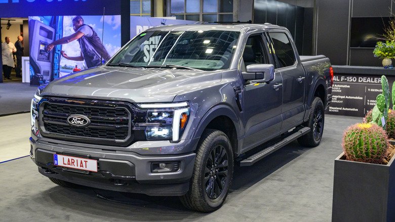 The Ford F-150 pickup truck on display at the AutoSalon .