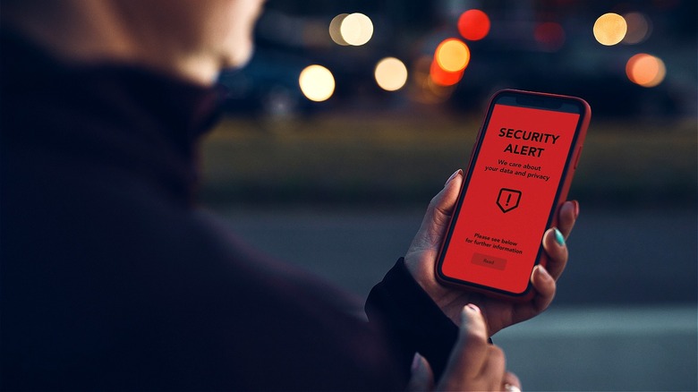 Person reading phone security alert