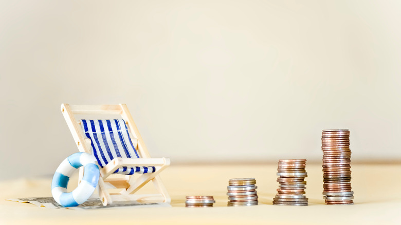 beeach chair and coin stacks