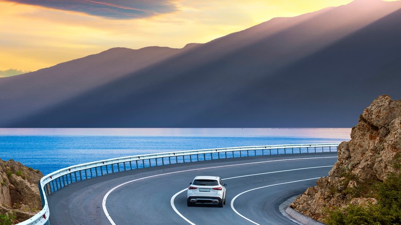 Car on windy, coastal road