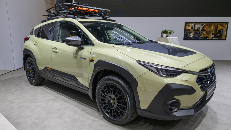 Subaru Crosstrek parked on a dealer's showroom floor