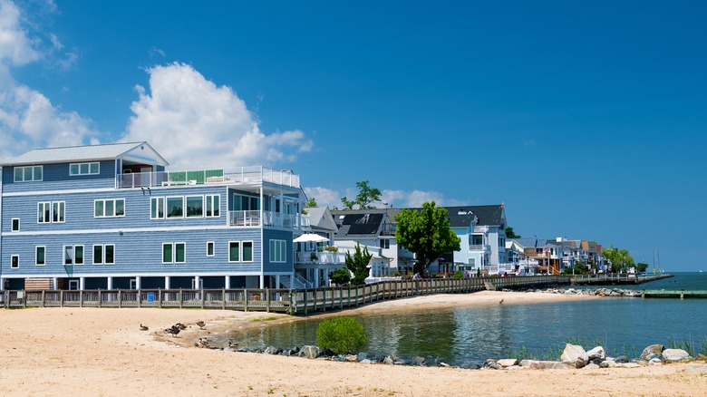 Homes along the shore of the Chesapeake Bay in North Beach, Maryland