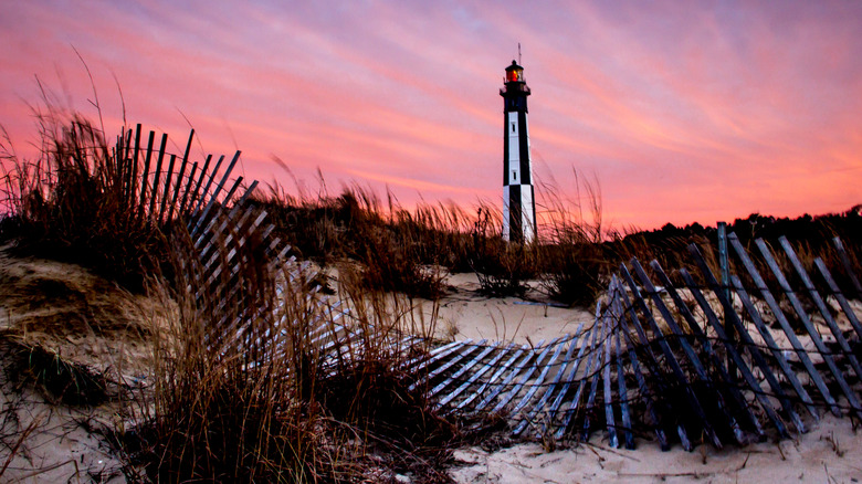 The sun goes down on the new Cape Henry Lighthouse.