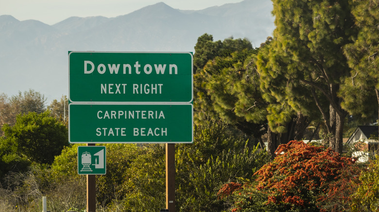 Road side sign for Carpinteria State Beach