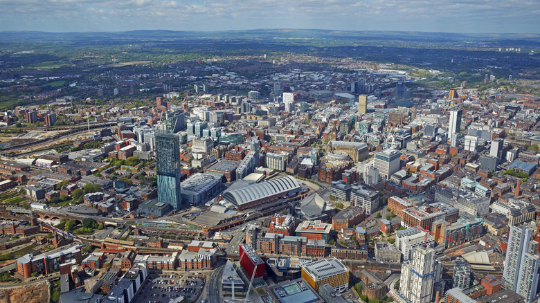 Aerial view of the city center of Manchester
